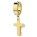 Pair Stainless Steel Gold Huggie Hinged Hoop Earrings with Cross Men Women Boys