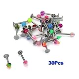 Sonline 30 Assorted 316 Steel Acrylic Ball Labret Lip Bar Ring