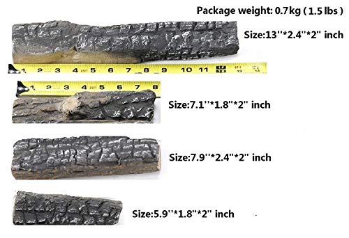 B-HOTTE Gas Fireplace Logs，4pcs Ceramic Wood Logs for All Types of Indoor, Gas Inserts, Ventless & Vent Free, Ethanol, Electric, Propane or Outdoor Fireplaces & Fire Pits, Burning Accessories - Thumbnail 3