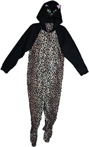 French Jenny Adult Size XL (16-18) One-Piece Footed Fleece Pajama Cheetah