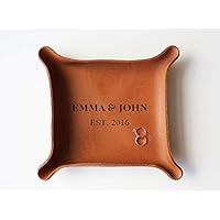 3rd Personalized Leather Tray with Initials & Wedding Year (Large Tray (7"x8"), Brown)