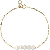 The Pearl Source AAA Quality Freshwater Pearl Addie Bracelet For Women - Round 14k Gold Cultured Pearl Bracelet - Perfect Blend of Style and Elegance(Yellow Gold)