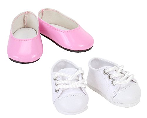 14 1/2 Inch Doll Shoes, Set of 2 | Hot Pink Ballet Flat and White Sneaker Doll Shoes Set, Perfect for Wellie Wishers & More!