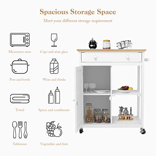 Mecor Kitchen Island Cart W/Wood Top, Rolling Utility Trolley On Wheels