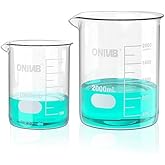 ONiLAB Scientific Glass Beaker Set, 2 Sizes 1000ml 2000ml, 3.3 Borosilicate Griffin Low Form with Printed Graduation 13900246