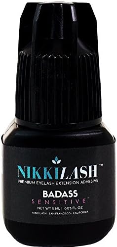 NIKKILASH BADASS SENSITIVE Eyelash Extension Glue with Latex-Free Low-Fume Low-Odor Less-Irritation | Formulated to Minimize Allergy Reactions For Sensitive Eyes Clients | Extra Strong Retention - 5ML