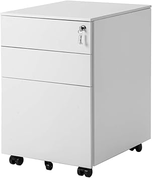 Office File Cabinet Under Desk Metal Filing Cabinet With 3 Drawers Lock And Wheels For Moving White Amazon Ca Home Kitchen