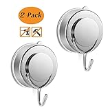 X-Cool Vacuum Suction Cup Hooks Heavy Duty 2 Pack Towel Hook Bath Towel Hanger Removable Lock Suction Hooks for Bathroom Kitchen Restroom Organization,NO Drill Tool Free Chrome (2Pack)