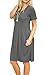 AUSELILY Women's Summer Solid Plain Short Sleeve Simple Loose Casual Dress Pockets Grey Charcoal Gray L