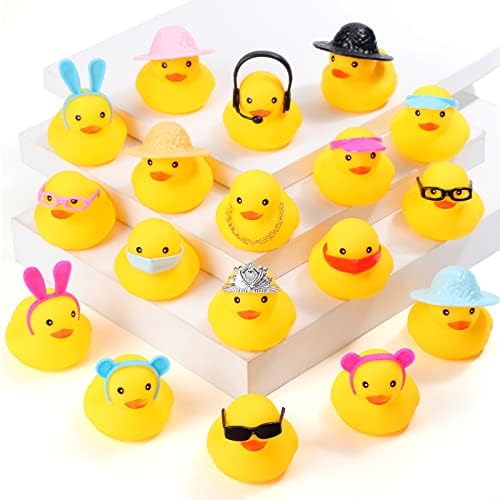 HyDren 18 Pcs Mini Yellow Rubber Duck with 18 Pcs Accessories Bath Toys