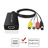 HDMI to SVideo Converter, HDMI to AV Composite Audio Video Converter, HDMI to RCA Adapter with RCA and Svideo Cable Support 1080p for PC Laptop Xbox PS3 TV STB VHS VCR Blue-Ray DVD