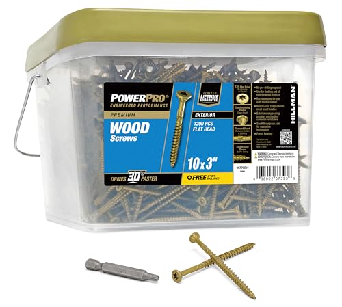 Power Pro 967790 Wood Screws, #10 x 3", Premium Outdoor Deck Screws, Rust Resistant, Epoxy Coated Bronze, 1200pcs Tub