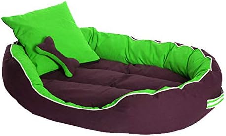 PETSHUB Elite Dog Bed & Cat Bed Ultra Soft Fluorescent Green & Brown Reversible with 2 Extra Pillows (Export Quality)-Medium