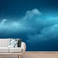 Wall Mural Stars and Moon in Night Sky Removable Self-Adhesive Wallpaper Wall Decoration for Bedroom Living Room - 66x96 inches