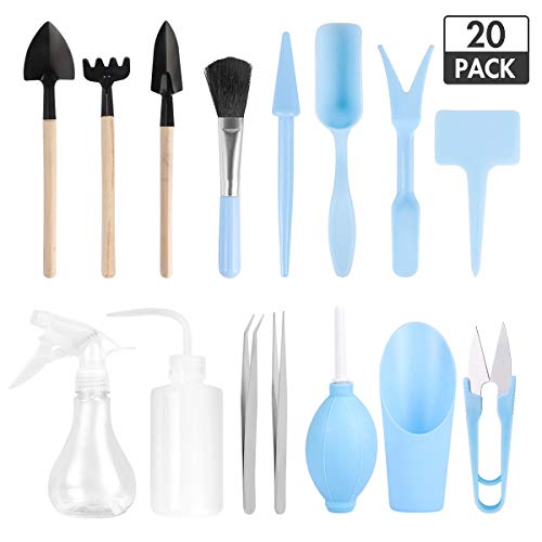 COOLOOK 20 Pieces Succulent Plants Tools – Mini Garden Hand Tools Transplanting Tools Miniature Planting Gardening Tool Set for Indoor Miniature Fairy Garden Plant Care