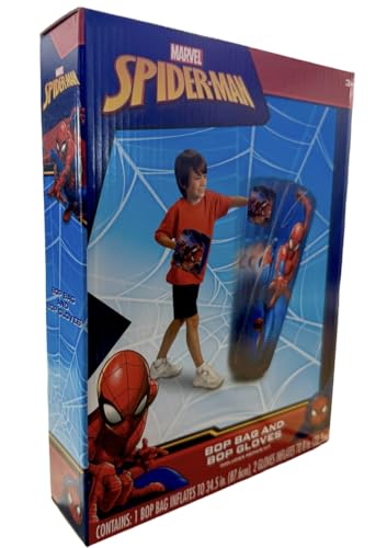 Spiderman Spider-Man Inflatable Bop Bag & Bop Gloves Set Kids Punching Bag with Gloves, Freestanding Superhero Blow Up Bouncing Boxing Bag for Exercise, Durable Heavy Duty Indoor and Outdoor - 34.5