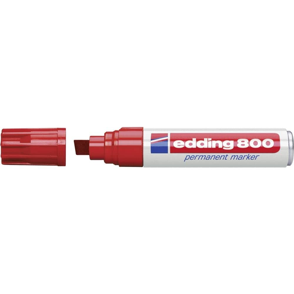 edding 800 permanent marker - red - 1 pen - chisel nib 4-12 mm - for bold markings - waterproof, quick-drying, smear-proof pens - for cardboard, plastic, wood, metal, glass and fabric