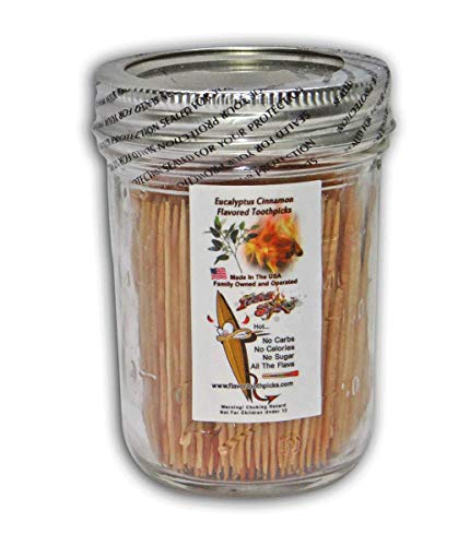 600 Eucalyptus Cinnamon Flavor Natural Wooden Toothpicks in Glass Jar with Lid - Use to Quit Smoking and Freshen Breath After Food and Drink - An Alternative to Gum, Mints and Cigarettes - Thumbnail 2