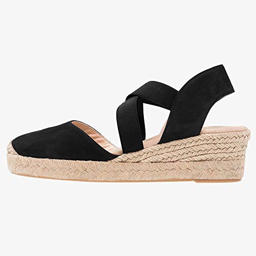 PiePieBuy Womens Espadrille Platform Wedge Sandals Closed Toe Mid Heel Ankle Sandals Black - Thumbnail 3
