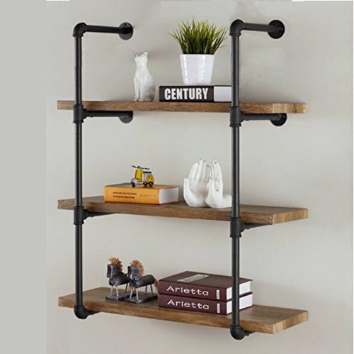 Yuanshikj 2Pc (42" tall) (12" deep) Industrial Wall Mount iron Pipe Shelf Shelves Shelving Bracket Vintage Retro Black DIY Open Bookshelf DIY Storage Home Improvement Kitchen (2 Pcs 4Tier)