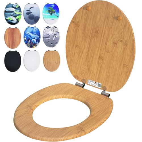 CASARIA® Toilettendeckel mit doppelter Absenkautomatik MDF rostfreie Metall Scharniere WC Sitz 175kg Belastbar Antibakteriell Toilettensitz Bambus
