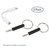 iPhone Lightning to 3.5mm Headphone Jack Adapter Keychain (2 Pack) - Dongle Accessory - Compatible with iPhone 7, 8 and X and Android Adapters