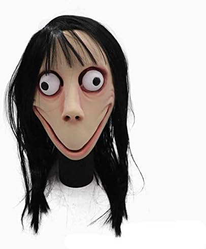 hcoser Momo Scary Mask With Wig Latex Horror Helmet Halloween Cosplay Party Costume for adult
