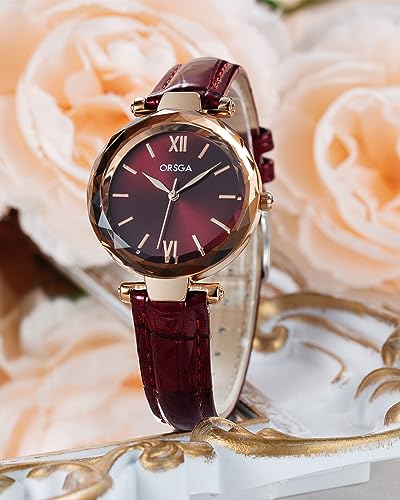 CIVO Damenuhr Elegant Lederarmband Analog Uhr Damen Minimalistische Quarz Armbanduhr Damen Klassische Rot wasserdichte Uhr Geschenke für Frauen