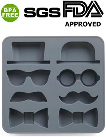 PERNY Men Hat Moustache Ice cubes, Ice trays and Candy molds, BPA free