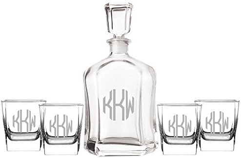 Personalized Raleigh Decanter Set, 5 Piece Whiskey Decanter Set with 1 Decanter and 4 Glasses, Liqour Decanter Set, Monogrammed Decanter Set, Groomsman Gift, Custom Decanter Set, Whisky Set