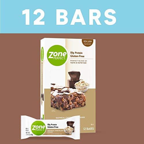ZonePerfect Protein Bars, Oatmeal Chocolate Chunk, Gluten-Free, 10g of Protein, Nutrition Bars With Vitamins & Minerals, Great Taste Guaranteed, 12 Bars