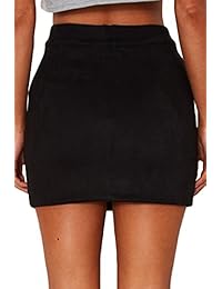 Mini falda sexy de ante sintético para dama, cintura alta, con encaje