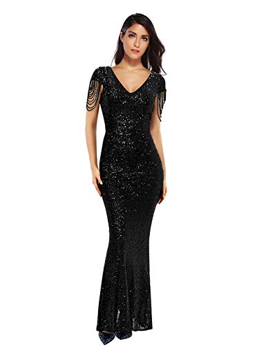 Mermaid V Neck Sequins Long Prom Dress,Chic Sequins Evening Dress Y2246 main image 0
