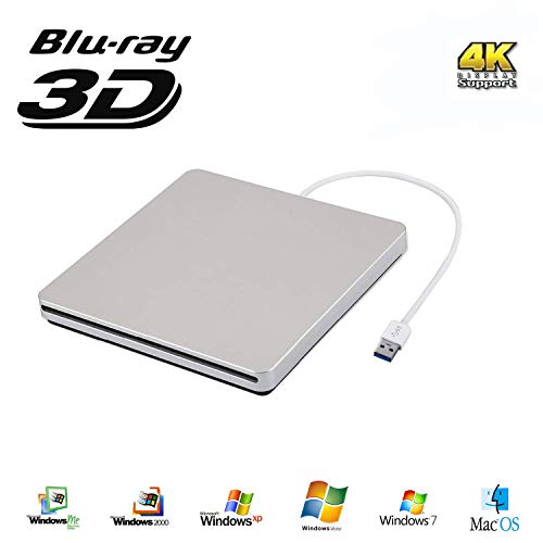 External Blu Ray Drive, USB 3.0 Blu Ray Burner 3D 4K CD DVD BD Player Write Read CD DVD RAM Combo Ultra Slim Re-Writer Superdrive for Notebook Ultrabook Laptop Desktop (Sliver) - Thumbnail 6