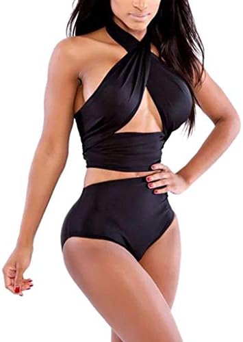 Solid High Waist Bikini Sets, QIQIU Womens Summer One Piece Criss Cross Swimwear