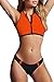 Kisscynest Women's Zip Up Color Block Active Two Pieces Bikini Sets Cropped Swimsuit Swimwear