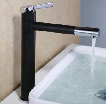 Tyrants FaucetKitchen faucet Bathroom faucetAll Copper Single-Hole Hot And Cold Waterfall Basin Faucet Chrome Finish Bathroom Wash Basin Mixer Tap zx709,Black