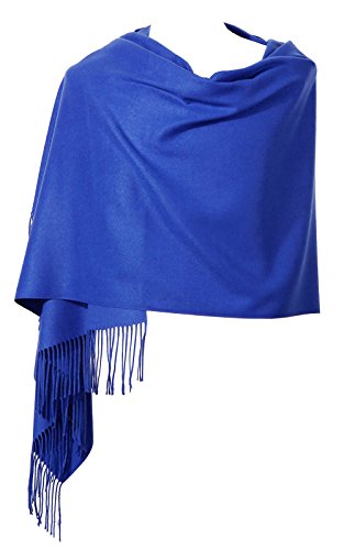 Womens Pashmina Shawl Wrap Scarf - Ohayomi Solid Color Cashmere Stole Extra Large 78"x28" (Royal Blue) - Thumbnail 5