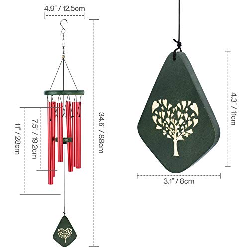 Lemecima Carillon éolien 31,6 Pouces Décor intérieur extérieur avec des Tons mélodiques apaisants Cloche réglable avec 6 Touches avec Mode muet, Rouge et Vert