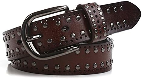 UER Unisex High Quality Cow Leather Buckle Studded Rivet Belt (Dark Taupe)