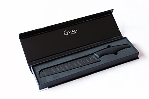 Best Serrated Knife | Tomato Knife | Razor Thin Slices | Mirror Finish
| Serrated Ceramic Blade Never Needs Sharpening | Premium Utility Knife
with Safety Sheath in Luxury Gift Box by Cestari Kitchen