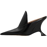 Kluolandi Metallic Heeled Mules for Women Sexy Pointed Closed Toe Slip On Wedge Mule Pumps Heels