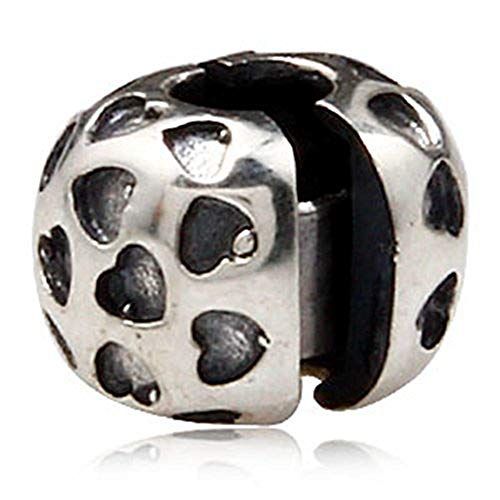 Heart Clips Charm 925 Sterling Silver Lock Stopper Beads Charm fit for Charms Bracelets (Heart Clips)