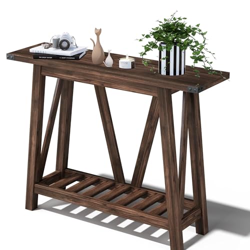 JOINHOM Farmhouse Console Table for Entryway - Wood Tables with Shelves, Sofa T…