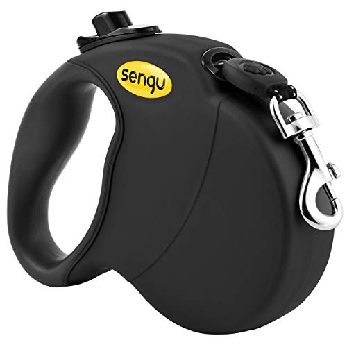 Retractable Dog Leash, 16 ft Nylon Dog Walking Leashes for Small Medium Large Dogs up to 110lbs, One Button Break & Lock, Tangle Free Black