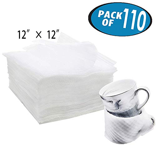 110 Count - 12 Inches x 12 Inches Cushion Foam Wrap Sheets Moving Supplies Packing Foam Packing Material for Dishes, Plates, Glasses, Cups, Furniture Legs or Edges, for all Purpose Protection, Storage
