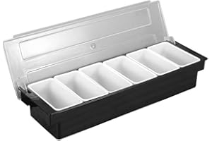 6 Tray Condiment Server with Lid - Ice Cooled Chilled Garnish Tray for Sauces, Dips & Fruit | Food Safe Serving Caddy for Hom