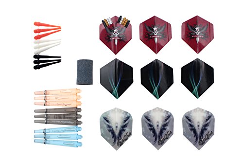 TenCloud 3 Sets/47 Packs Dart Accessories: 1 Acrylic Holder,1 Dart Sharpener, 9 Dart Flights with Flight Savers,9 Medium Shafts with O-Rings,9 Softip Points
