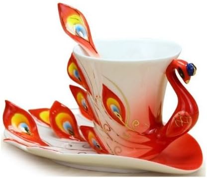 Yulinglong red Peacock tea cup and saucer Made in Jingdezhen