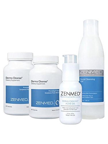 ZENMED Derma Cleanse System - This All Natural Three Step Kit Includes a Herbal Detoxifier Supplement a Gentle Cleanser and a Medicated Acne Treatment